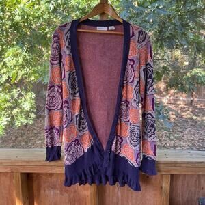 Anthropologie Sleeping On Snow Purple Rose Print Cardigan Size S